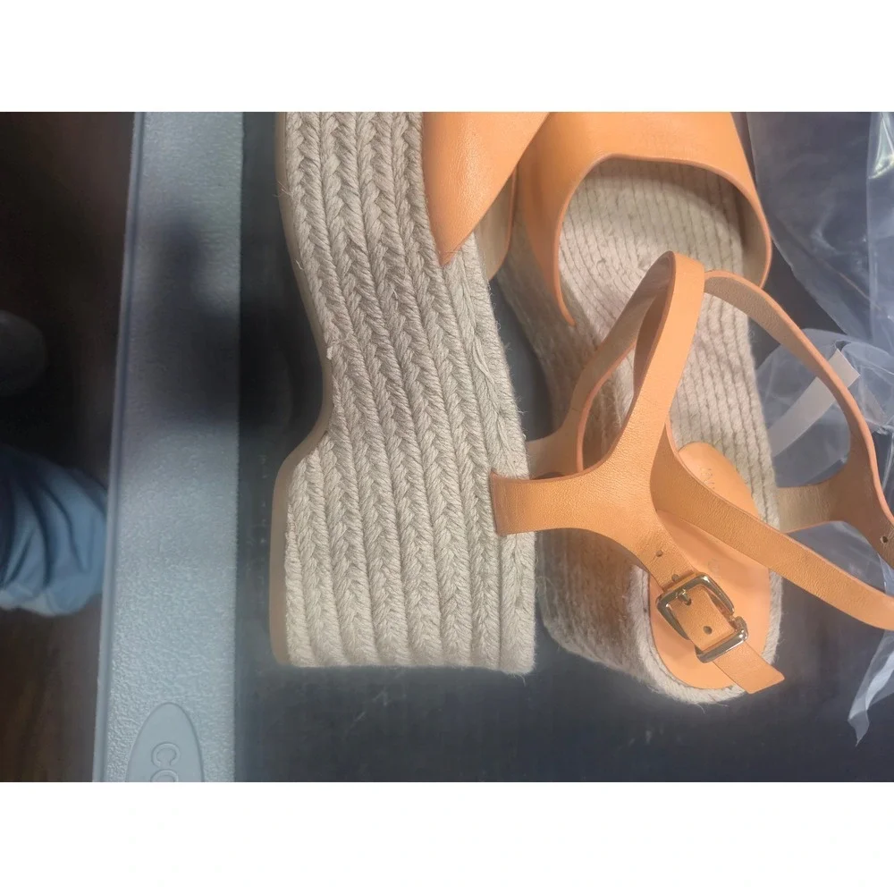 Antonio Melani Womens Peach Orange Leather Espadrille Wedge Sandals Size 8.5 M